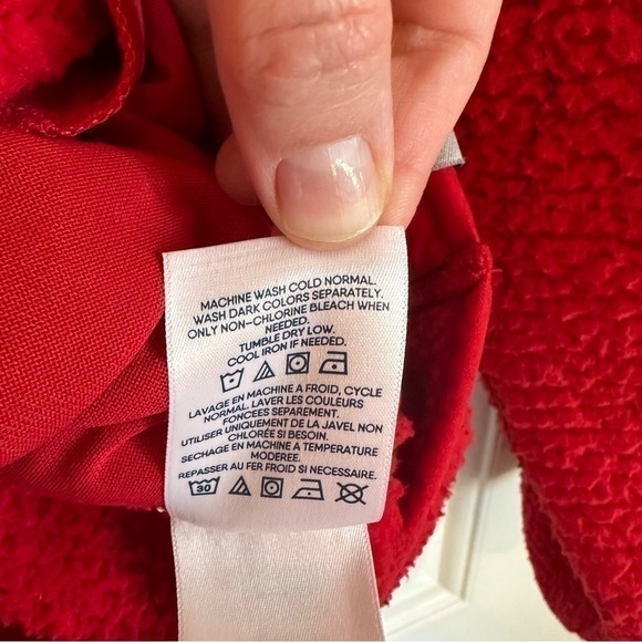 Lands’ End oversized red fuzzy sweater super warm and cozy long sleeve women’s L - Picture 5 of 8